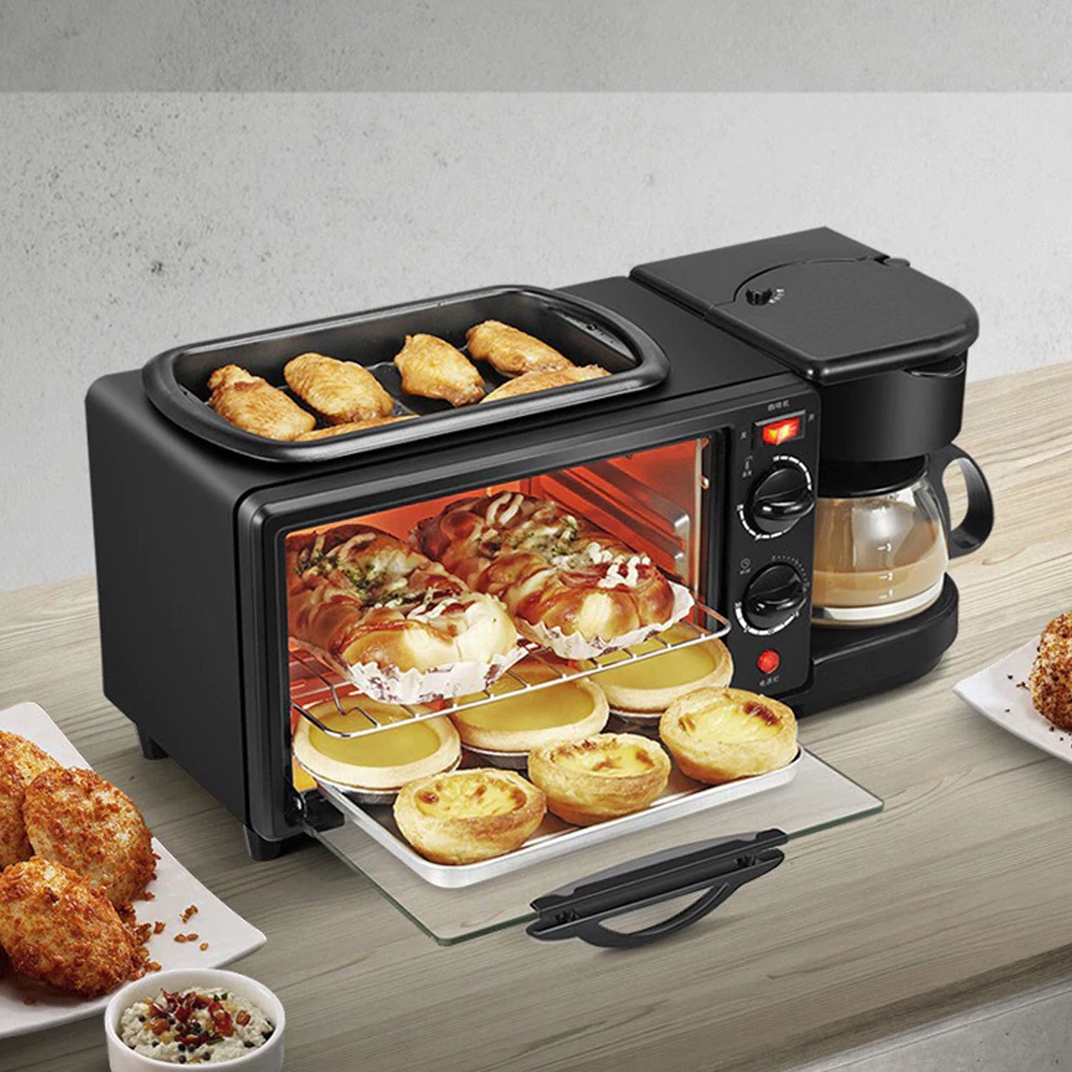 2788 3 In 1 Breakfast Maker Portable Toaster Oven Grill Pan  Coffee Maker Full Breakfast Ready At One Go 2788 3 In 1 Breakfast Maker Portable Toaster Oven Grill Pan  Coffee Maker Full Breakfast Ready At One Go